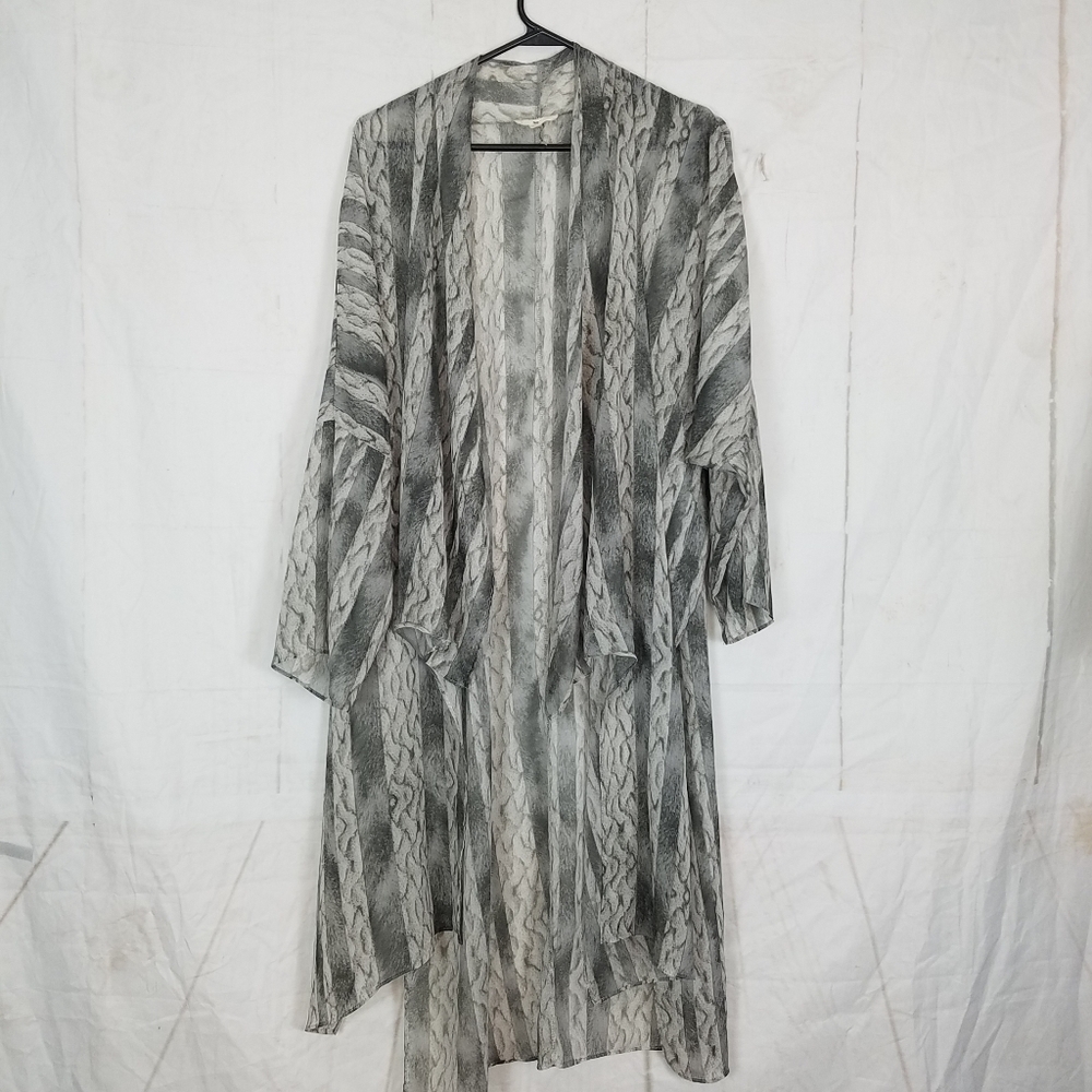 Entro animal print sheer waterfall front kimono duster